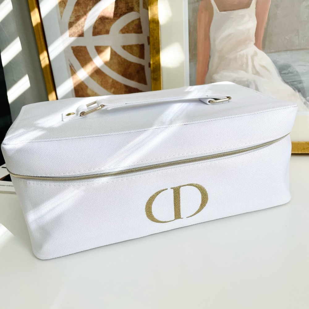 Dior White Cosmetic Train Case with Gold CD Logo